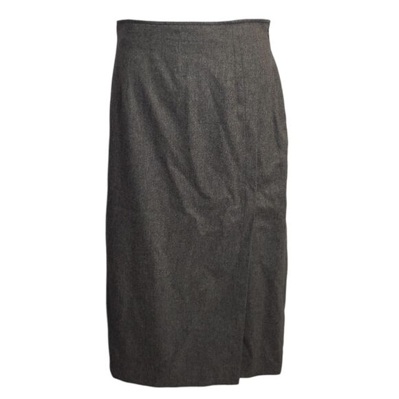 VINTAGE 90s Calvin Klein Collection gray front slit cashmere blend midi skirt M - Picture 1 of 11